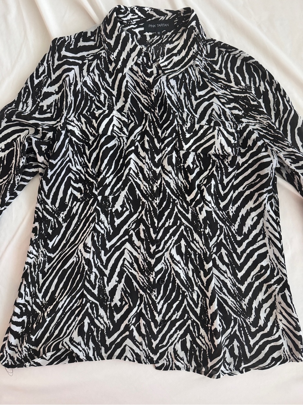 Pink Tartan Black & White Zebra Print Button-Up Top